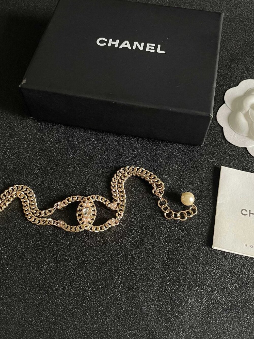 Chanel-Style Double C Pearl & Crystal Bracelet, Retro Luxe Vibe